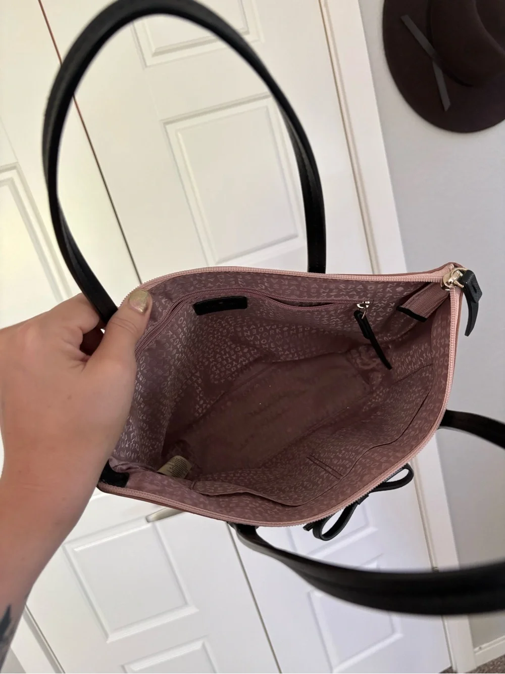 Kate Spade Rose Gold Glitter Tote with Black Handles